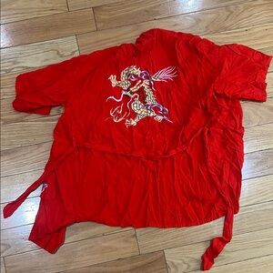 Vibrant Red Kimono with Dragon Design